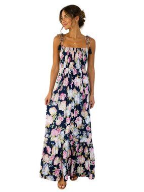 Maaji Womens Floral Print Maxi Dress With Smocked Bodice & Adjustable Straps L